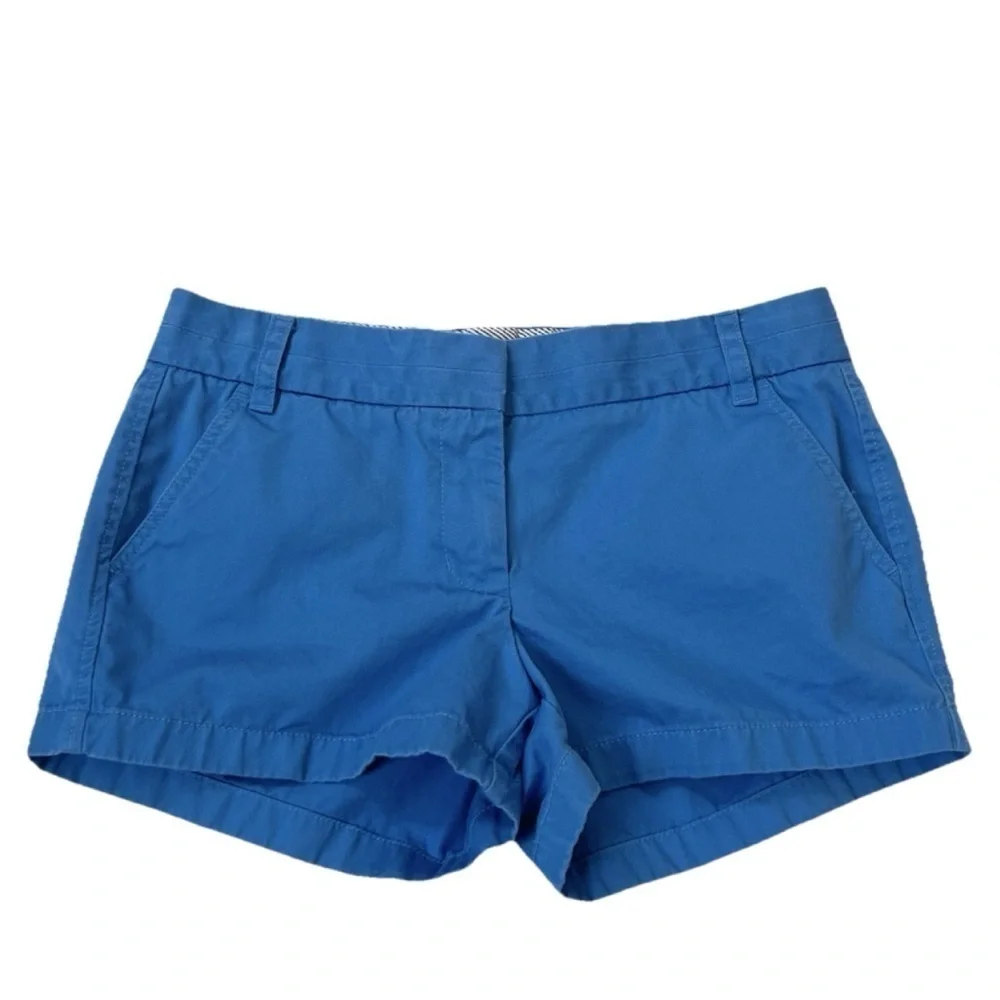 J. Crew Broken In 100% Cotton Chino Shorts 3” Inseam Solid Blue Women’s Sz 8